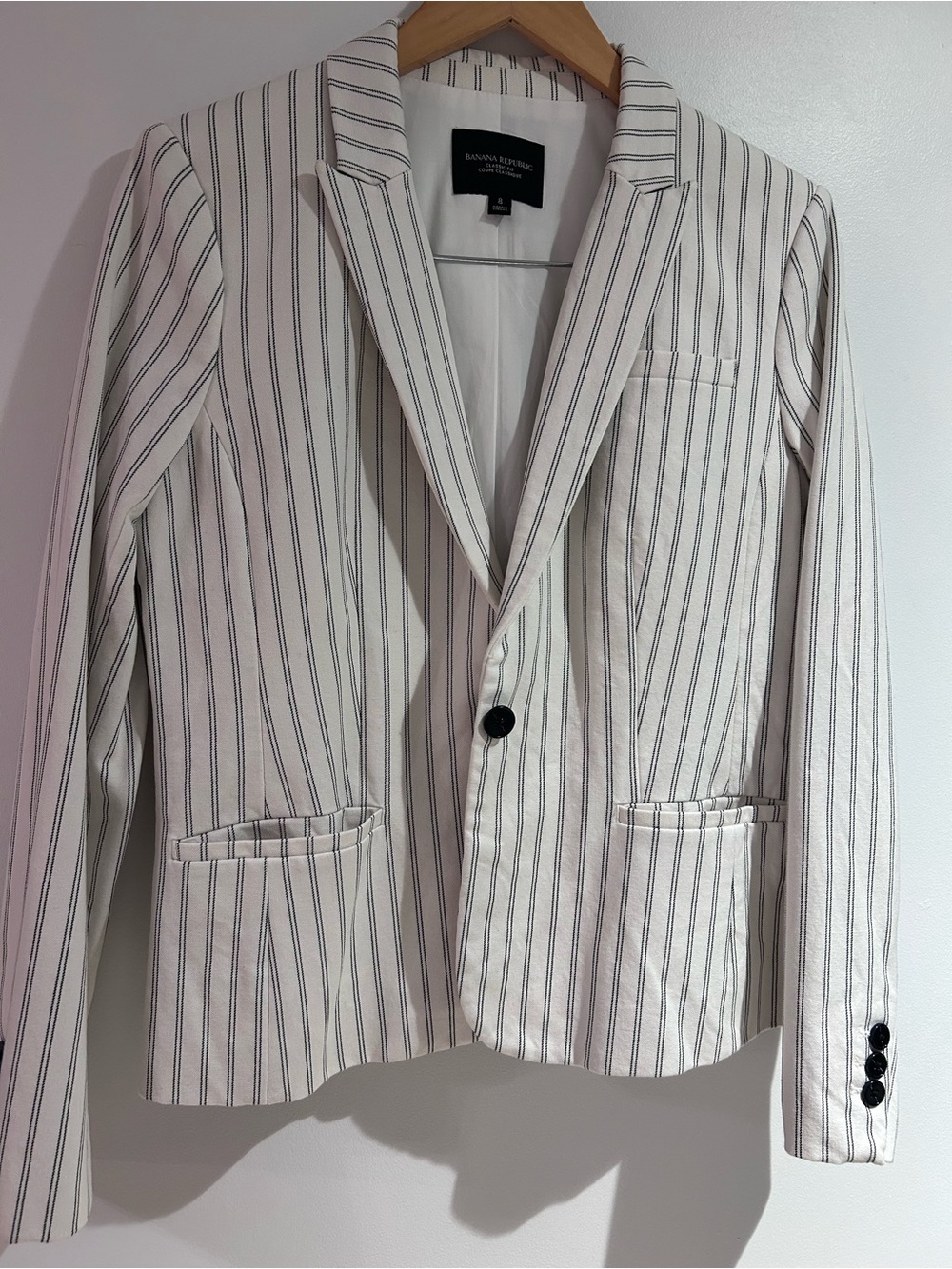 Banana Republic Cream Blazer with Navy Pinstripes